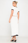 White Contrast Rib Knit Top & Midi Skirt Co-Ord