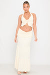 Cream Plunge Ruffle Halter Top & Maxi Skirt Co-Ord