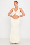 Cream Plunge Ruffle Halter Top & Maxi Skirt Co-Ord