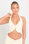 Cream Plunge Ruffle Halter Top & Maxi Skirt Co-Ord