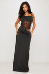 Black Lace Shoulder Tie Asymmetric Maxi Dress