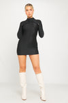 Black High Neck Long Sleeve Mini Dress With Gloves