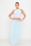 Light Blue Ruched Sheer Halter Top & Maxi Skirt Co-Ord