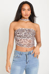 Leopard Print Ruched Bandeau Top With Scarf