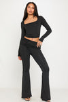 Black Square Neck Crop Top & Fold Over Leggings Co-Ord