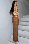 Brown Floral Lace Bandeau Bodysuit & Maxi Skirt Co-Ord