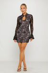 Black Keyhole Cut Out Floral Lace Mini Dress