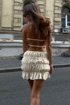 Cream Ruched Sheer Halter Top & Mini Skirt Co-Ord