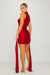 Wine High Neck Draped Detail Mini Dress