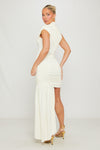 Cream High Neck Ruched Draped Mini Dress