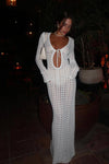 White Crochet Tie Front Long Sleeve Maxi Dress