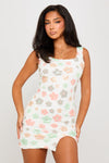 Cream Sequin Floral Detail Square Neck Mini Dress 