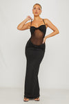 Black Twist Detail Sheer Panel Maxi Dress