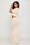 Beige Crochet Knit Crop Top & Maxi Skirt Co-Ord