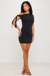 Black One Shoulder Knot Detail Mini Dress