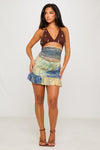 Brown Bejewelled Knit Halter Top & Mini Skirt Co-Ord