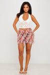 White Lace Halter Neck Plunge Crop Top