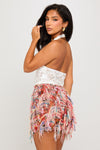 White Lace Halter Neck Plunge Crop Top
