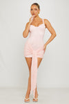 Pink Lace Tie Front Cinched Draped Mini Dress