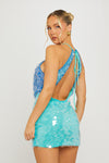 Blue & Green Ombre Sequin Halter Mini Dress