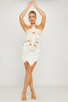 Off White Floral Crochet Cut Out Halter Mini Dress