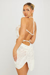 Off White Floral Crochet Cut Out Halter Mini Dress