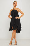 Black Chiffon Halter Asymmetric Mini Dress