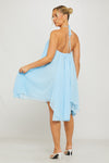 Blue Chiffon Halter Asymmetric Mini Dress