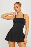 Black Premium Square Neck Drop Waist Mini Dress