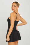 Black Premium Square Neck Drop Waist Mini Dress