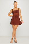 Brown Strapless Chiffon Ruffle Detail Mini Dress