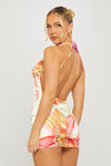Yellow Floral Print High Neck Backless Mini Dress