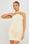 Cream Halter Neck Ruched Side Mini Dress