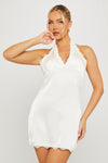 Champagne Satin Plunge Halterneck Mini Dress