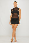 Black High Neck Mesh One Shoulder Dress
