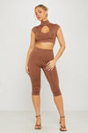 Brown High Neck Cut Out Capri Co-Ord