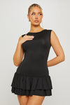 Black Sleeveless Drop Waist Ruffle Hem Mini Dress