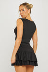 Black Sleeveless Drop Waist Ruffle Hem Mini Dress