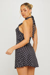 Black Polka Dot Halterneck Open Back Mini Dress