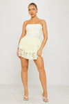 Lemon Lace Strapless Ruffle Detail Mini Dress