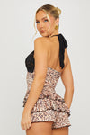 Leopard Print Lace Ruffle Detail Halter Mini Dress