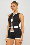 Black/White Contrast Ribbed Top & Shorts Co-Ord