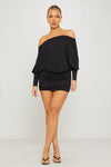 Black Off Shoulder Ruched Batwing Top