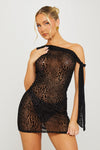 Black Leopard Embossed One Shoulder Mini Dress