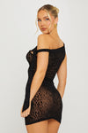 Black Leopard Embossed One Shoulder Mini Dress
