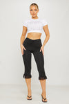 Black Ruched Frill Hem Capri Leggings