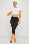 Black Ruched Frill Hem Capri Leggings