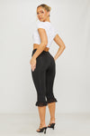 Black Ruched Frill Hem Capri Leggings