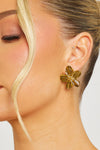 Gold Petal Flower Drop Earrings