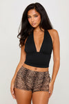 Black Slinky Halterneck Plunge Crop Top